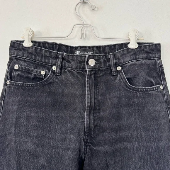 Zara Loose Fit  Wide Leg Crop Length Black Jeans Sz 8 - Picture 7 of 11